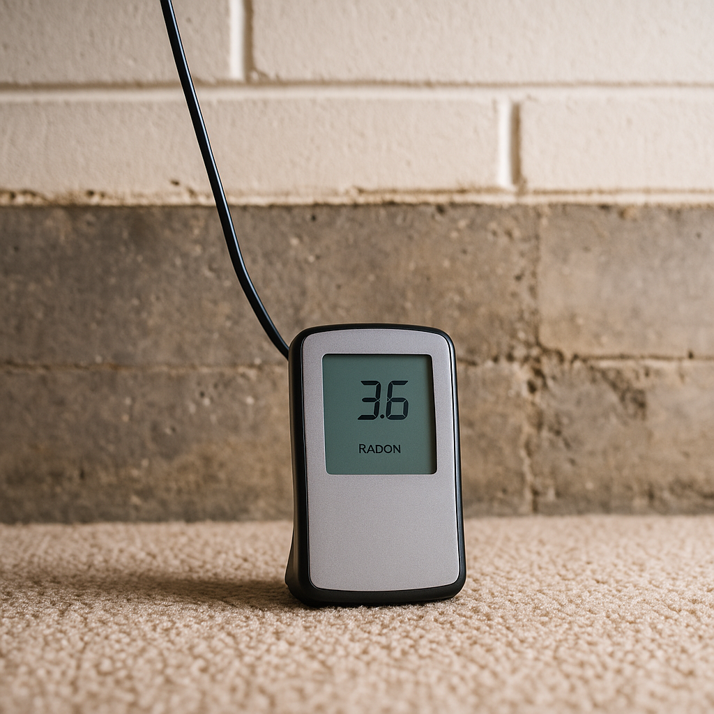 Radon testing equipment in a Johns Creek home.