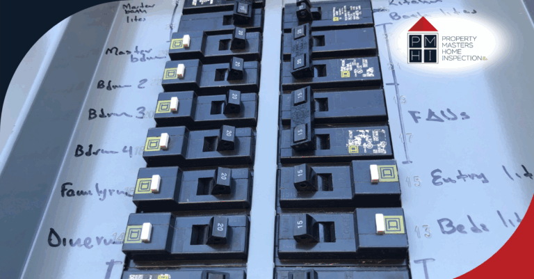 Close-up of a labeled electrical breaker panel.