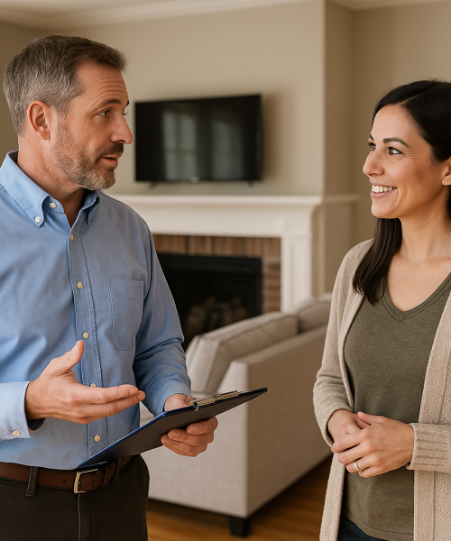 home inspector discussing with a potential buyer home inspector discussing with a potential buyer